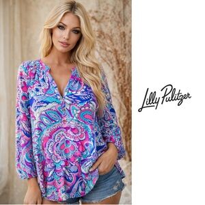 NEW Lilly Pulitzer Mermaid Call Elsa in Pink Tropics blouse